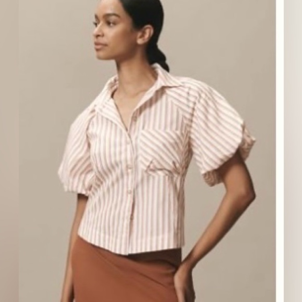 🦄 Top Rate Maeve Zooey Pinstripe bubble sleeve blouse